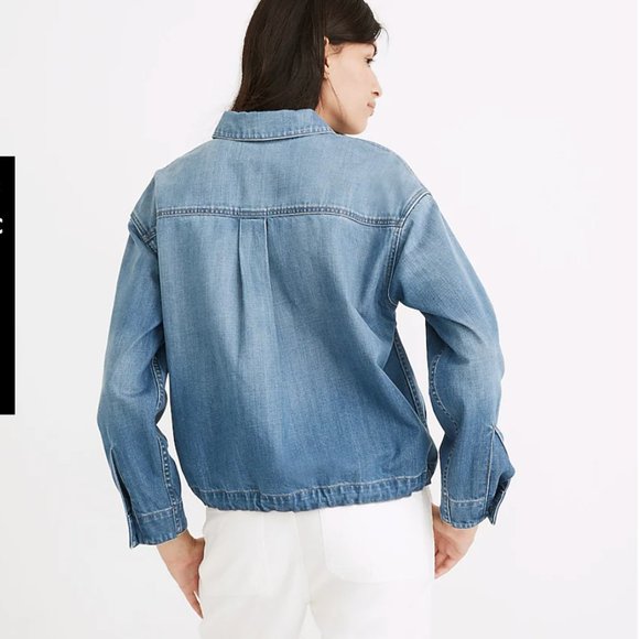 Madewell Denim Drawstring Military Shirt Jacket in Glenmar Wash nwot, - Picture 2 of 6